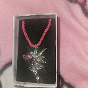 Fairy Pendant Necklace with Pink Chain